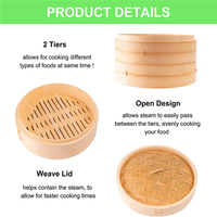 Panier vapeur en bambou écologique Newell de 10 pouces avec couvercle, capacité de 6 L, 2 niveaux, pour raviolis, dim sum et pain vapeur