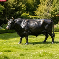 YOUFINE Statue de taureau chinois en bronze, bœuf de ferme réaliste et dévoué, tirant un charrue, pour parc rural et manoir