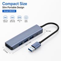 Hub USB-C 5-en-1 en aluminium avec interrupteurs individuels, puce GL3510, 5 Gbit/s, alimenté, adaptateur répartiteur USB 3.0 à 4 ports pour PC (vente en gros)
