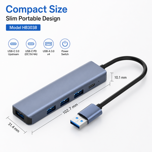 Hub USB C 5 en 1 de Aluminio al por Mayor con Interruptores Individuales, Chip GL3510, 5Gbps, Adaptador Divisor USB 3.0 de 4 Puertos <span class=keywords><strong>para</strong></span> PC - Product Image 4