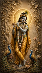 3D Embossed Lord Krishna Wall Mural Peel and Stick Peacock Spiritual <strong>Wallpaper</strong> for <strong>Entryway</strong> Living Room Wall Decor - Product Image 3