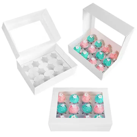 Boîte de papier à cupcakes blanc 12 trous en vente en gros Inserts de fenêtre transparents Boulangerie de qualité alimentaire 12 boîtes à cupcakes pour sucre