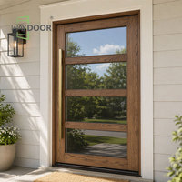 Puerta Exterior Pivotante Grande de Madera Sólida de Roble Rojo con Acabado Teñido y Vidrio Low-E de Una Sola Hoja de Vista Completa WAYDOOR