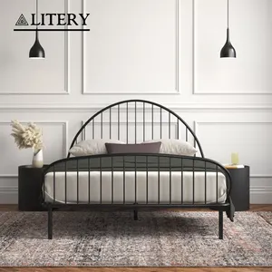 Contemporary Luxury Bed with Elegant Metal Frame and Arched Headboard for a Refined Bedroom Aesthetic