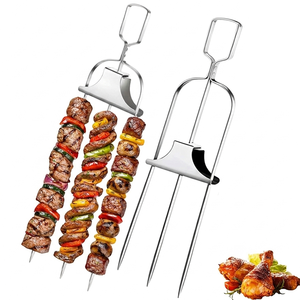 Brochetas Reutilizables de Acero Inoxidable de 3 Puntas con Deslizador para Carne y Verduras, Fácil Liberación de Alimentos, Brocheta para Asar - Product Image 1
