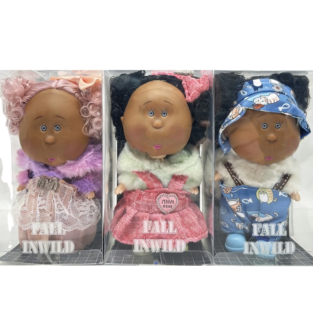 Sweet Cool Babe Fashion Doll Complete Set 3-Girls' Stuffed Plush Toy Pink Curly Hair Purple Fur Coat Lace Skirt Green