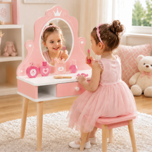 Tocador de <span class=keywords><strong>Princesa</strong></span> Corazón Rosa con Espejo y Cajones para Dormitorio de Niñas Pequeñas, Juego de Imitación Educativo para Niños - Product Image 4