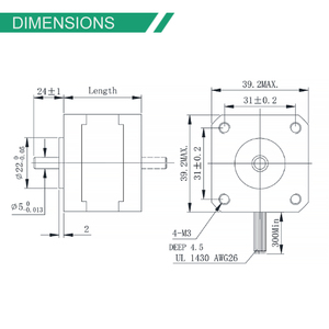 มอเตอร์สเต็ปเปอร์มอเตอร์2เฟส1.8องศามอเตอร์สเต็ปเปอร์ <span class=keywords><strong>NEMA16</strong></span> 0.8A 39มม. เพลาคู่ - Product Image 2