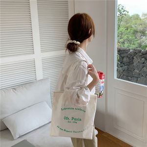 Sac à bandoulière en toile pour femmes, sac de shopping imprimé lettres Paris, sacs de shopping en coton et lin écologiques, sac à main en tissu pour filles - Product Image 4