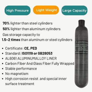 <span class=keywords><strong>Bouteille</strong></span> de <span class=keywords><strong>gaz</strong></span> haute pression en fibre de carbone ALSAFE 500cc 30mpa 4500psi 300bar - Product Image 2
