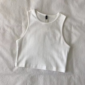 Supporto top in puro cotone cropped top da <span class=keywords><strong>donna</strong></span> a vita alta sottile all'interno di t-Shirt da <span class=keywords><strong>donna</strong></span> con elastico a fondo corto senza maniche - Product Image 2