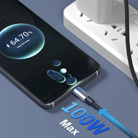 Cable de Carga Rápida USB C a USB C de 100W PD con Pantalla LED de Potencia, Cable de Datos Trenzado de Nailon de Alta Corriente de 5A para Laptop, Teléfono y Tablet