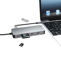 Adaptor Multiport USB C 11 in 1, dengan 2 HD 4K 30Hz 4 USB 3.0 HUB 3.5MM AUX 11 stasiun Dok Port untuk pemisah Laptop