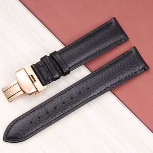 Bracelet de <span class=keywords><strong>montre</strong></span> classique en cuir véritable, grain de litchi, bracelet en cuir de vache souple avec fermoir papillon pour montres générales - Product Image 2