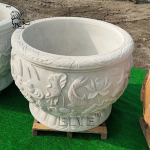 BLVE Classique Extérieur Jardin Décoration Sculpté À La Main Pierre Naturelle Pots De Fleurs Blanc <span class=keywords><strong>Marbre</strong></span> Planteur <span class=keywords><strong>Pot</strong></span> Vase - Product Image 4