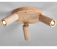 Lampe de plafond LED en bois nordique avec 3 lumières en pierre naturelle jaune, idéale pour salon, salle à manger, îlot de cuisine, restaurant