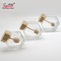 100ml 250ml 430ml Stoples Madu Kaca Heksagonal dengan Tutup Kayu