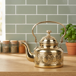 Vintage Brass Tea Kettle With <b>Lid</b> Metal Handle Water <b>Pot</b> Decorative Kitchenware - Product Image 5