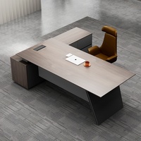 Escritorio Ejecutivo Moderno Convertible y Extensible con Silla, Escritorio de Panel de Madera de Lujo con Acabado en Nogal para CEO/Director