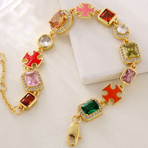 Cadena DE TENIS cruzada de piedras preciosas mixtas Vintage, chapado en oro de 18 quilates, joyería multicolor Vintage, collar de gemas esmaltadas 5A CZ para mujeres y hombres - Product Image 6