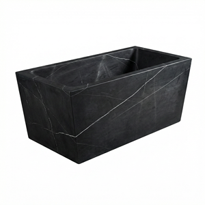 Baignoire ovale moderne de luxe sur mesure en marbre noir Marquina exclusif, autoportante, pour appartement - Product Image 4