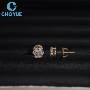 6-10.5mm Size Flower Lab Diamonds <b>Stud</b> Earrings Real 925 <b>Silver</b> Gold Plated Claw Setting Luxury Screw Back <b>Stud</b> Earring Jewelry - Product Image 6