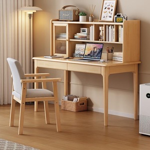 Solid Wood Integrated <b>Desk</b> And Bookshelf <b>Simple</b> Style Home Office Computer <b>Desk</b> For Student Bedroom - Product Image 3
