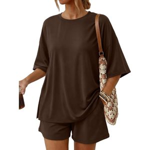 Conjunto de Verano de 2 Piezas FOXA, Top Holgado y Pantalones Cortos con Bolsillos, Tejido Transpirable, Ropa Diaria para Mujer - Product Image 1