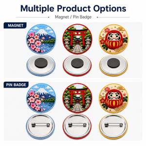 Broches personnalisées en chenille, badges en fer blanc, boutons, broches métalliques OEM en gros, souvenirs japonais Daruma Sakura pour vêtements, chapeaux et sacs à dos - Product Image 2