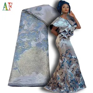 Tela de brocado africano elegante AF, Jacquard Floral metálico para banquete