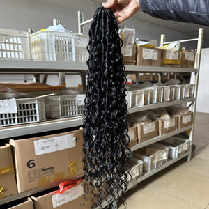 <span class=keywords><strong>Dreadlocks</strong></span> au crochet pré-bouclées noires naturelles souples de 22 à 26 pouces, tresses bohèmes avec boucles de cheveux humains - Product Image 1