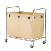 Chariot à linge en acier inoxydable avec sac en tissu, 4 roulettes pivotantes, chariot de blanchisserie commercial, chariot à linge carré, poignée en U pour hôtel