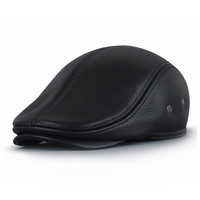 H508 Mannen Koeienhuid Herfst Winter Gehoorbescherming Warm Hoeden Midden Leeftijd Ouderen Outdoor Leisure Hoeden Mannelijke Lederen Baret hoed