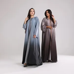 2024 Lebaran desain baru ombre muslim abaya terbuka grosir warna kustom terbuka depan ombre gradien abaya dengan jilbab