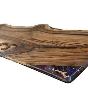 Juego de mesa de comedor moderno de estilo antiguo, madera maciza con acabado de nogal y función plegada de resina epoxi metálica para uso doméstico - Product Image 1