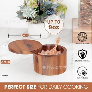Cross-border wooden <b>spice</b> <b>jars</b>, <b>spice</b> boxes, kitchen tools, wooden storage boxes, condiment storage containers, wooden salt - Product Image 4