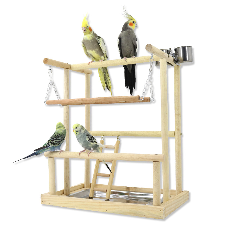 Hamiledyi Natural Wood Bird Playground - Large 3-Tier Perch