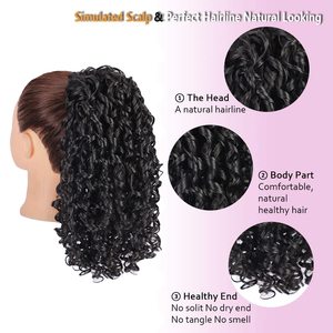 Tóc Đuôi Ngựa Xoăn Màu Đen Tóc Đuôi Ngựa Dây Rút Kéo Dài Cho Nữ Màu Đen Tóc Nối Sợi Tổng Hợp Tóc Đuôi Ngựa Xoăn Với 2 Kẹp - Product Image 3