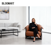 Vente chaude similicuir brun et tissu canapé chaise fauteuil éponge vers le bas en peluche remplissage cadre en bois et en acier au carbone