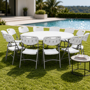 Other <b>outdoor</b> furniture <b>Outdoor</b> Portable Foldable <b>Table</b> <b>and</b> <b>Chair</b> Set - White Plastic <b>Round</b> Banquet Set - Product Image 3