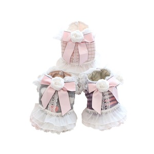 Robe de princesse pour chien, jupe à carreaux en polyester, hiver automne, gris rose violet, vêtements pour animaux de compagnie - Product Image 5