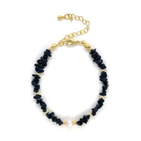 Bracelet Perlé Fait Main pour Femmes à la Mode : Pierre Naturelle, Cuivre Plaqué Or et Fausse Perle