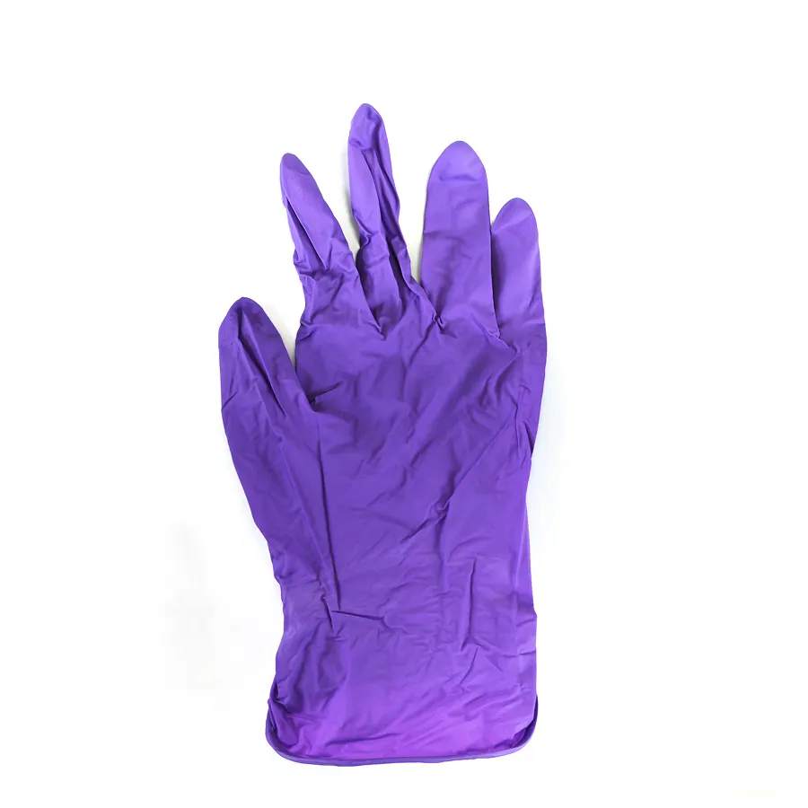 Vendita calda monouso non nocivo all'ingrosso della fabbrica in magazzino puro viola guanti di nitrile per abbigliamento delle donne di bellezza