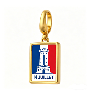 Colgante de esmalte del Día de la Bastilla francés del 14 de julio - Abalorio colgante de aleación de zinc chapado en oro para pulseras europeas - Product Image 3