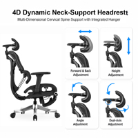 Chaise de bureau ergonomique entièrement en mesh avec support lombaire à gaz, appuie-tête réglable et réglage de la profondeur du siège