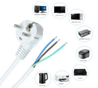 Cable de Alimentación Europeo de 3 Pines, Cable de Corriente Alterna Europeo H05VV-F, Enchufe Schuko, Extremo Abierto, Cable Desnudo, 250V 16A, Certificado VDE