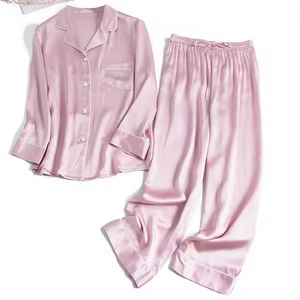 Ensemble de pyjama en soie unisexe respirant 100% soie de mûrier à manches longues, décontracté, grande taille, pour la maison - Product Image 3