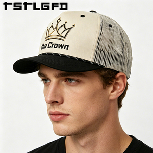 Gorra trucker estructurada de 5 paneles de lona y malla con logotipo personalizado, logotipo impreso en la corona, estilo playa, hip hop, casual, unisex, venta al por mayor, gorra con cuerda - Product Image 3