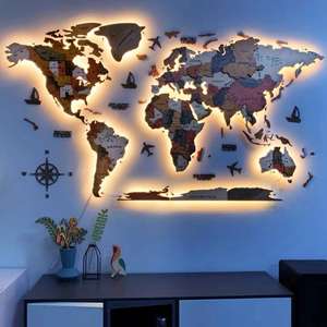 Vente chaude Écologique 3D En Bois Carte Du <span class=keywords><strong>Monde</strong></span> Poli Technique 3D Décoration Murale Art pour Tenture Murale - Product Image 2