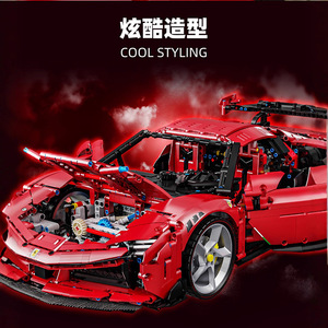 Leru 1:8 SF90 Sports Car <b>Building</b> Blocks 10723 Red Educational Assembly <b>Model</b> for Teens Unisex - Product Image 4